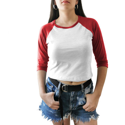 crop top raglan beisbolero blanco rojo