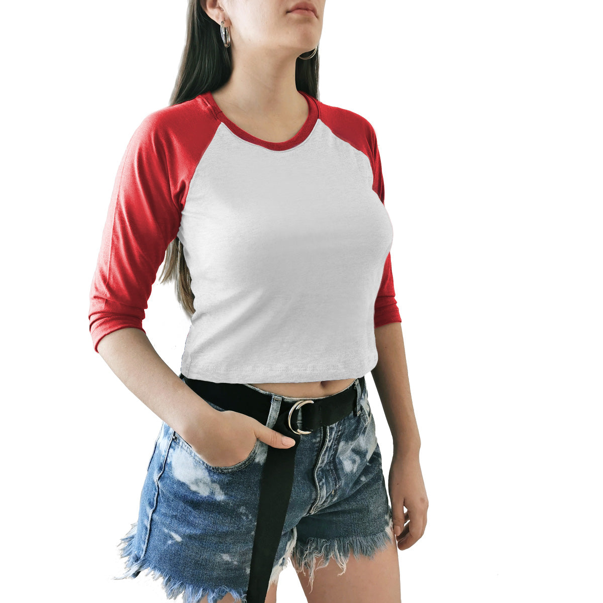 crop top raglan beisbolero blanco rojo