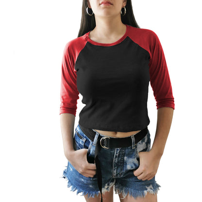 crop top beisbolero raglan dama rojo negro